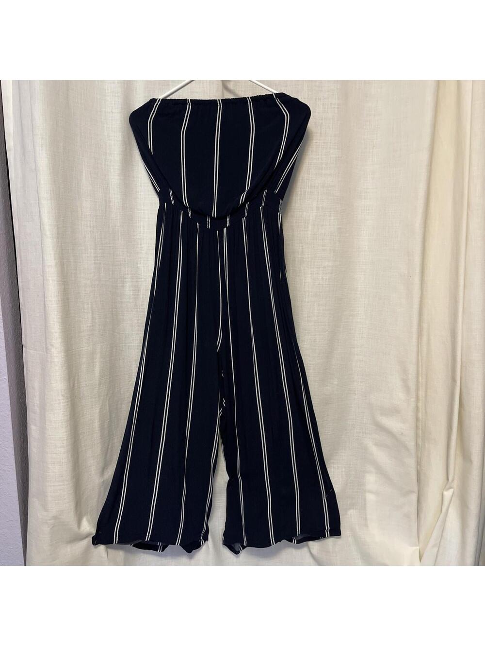 Silence +Noise Navy White Strapless Palazzo Jumpsuit